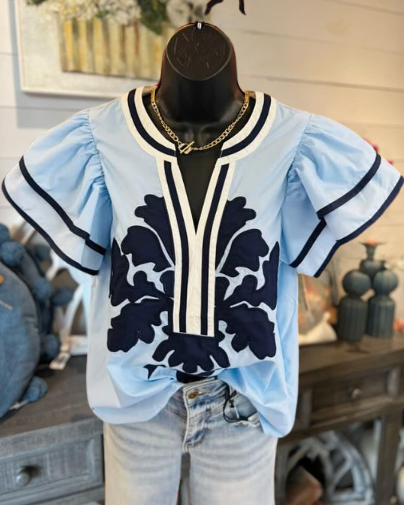 Trendy Ruffle Floral V-Neck Top