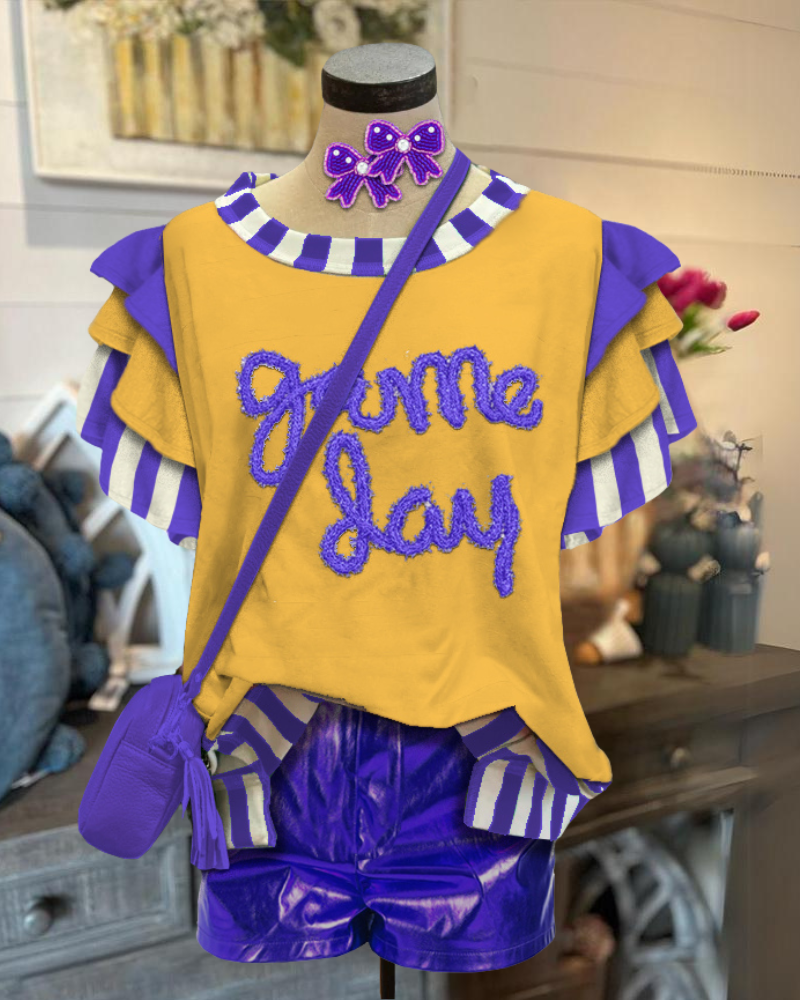Game Day Embroidered Ruffle Top
