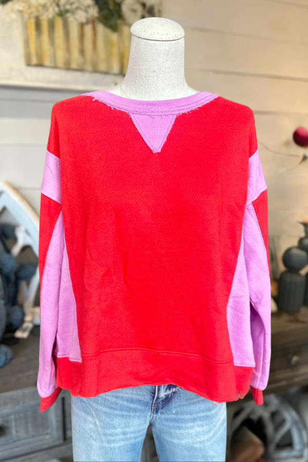 Color Block Sweatshirt-Red
