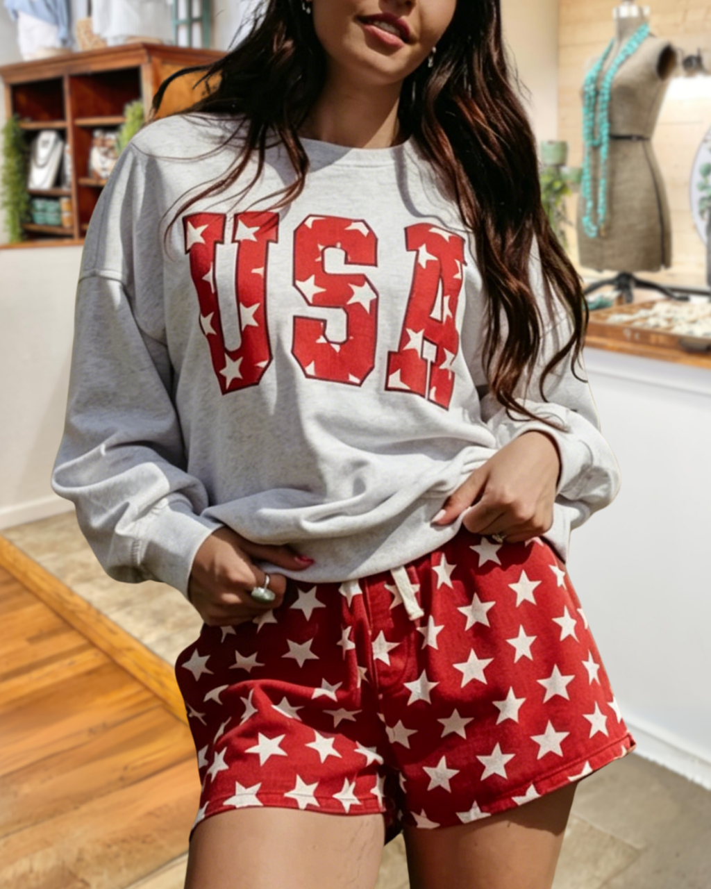USA Star Crew Neck Top