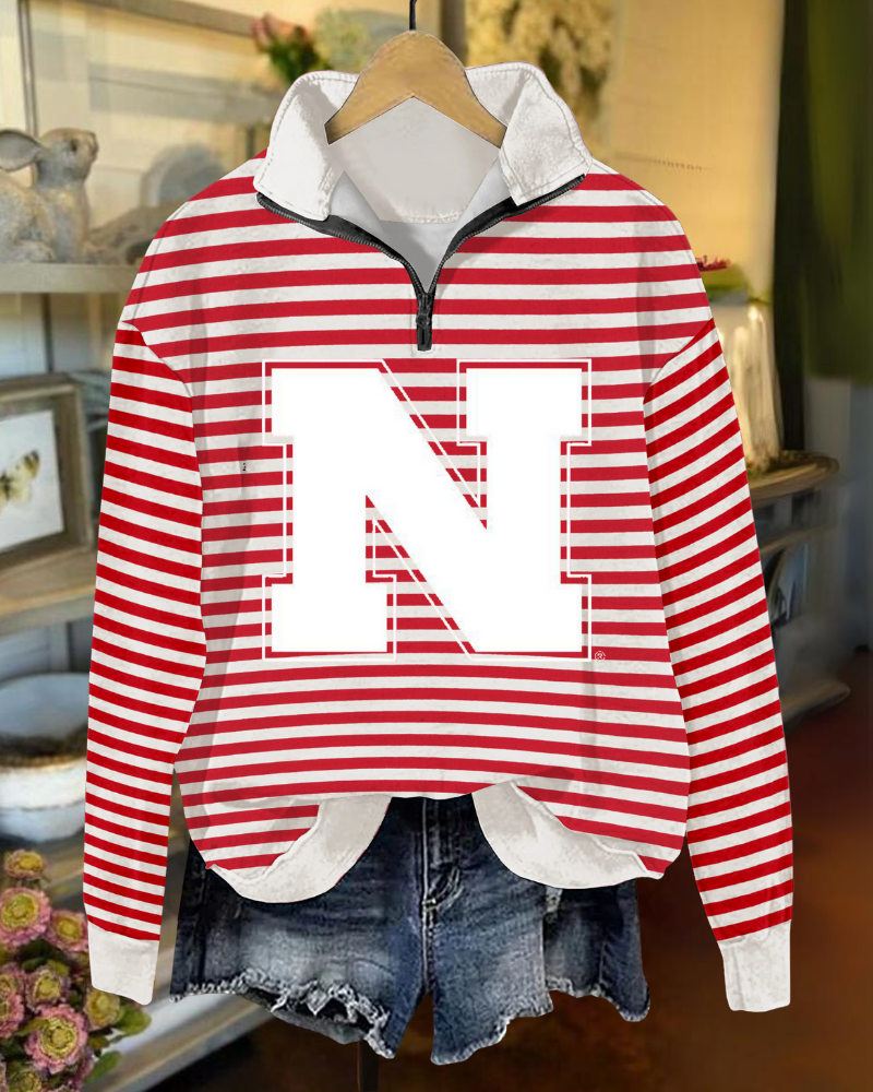 Nebraska Stripe Half-Zip Pullover