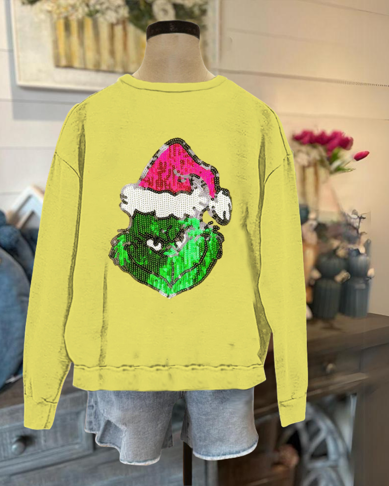 Playful In My Grinch Era Sequin Sweatshirt