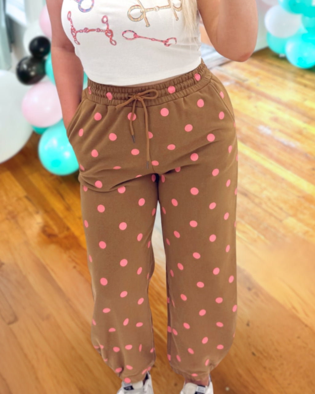 Vibrant Contrast Polka Dot Joggers