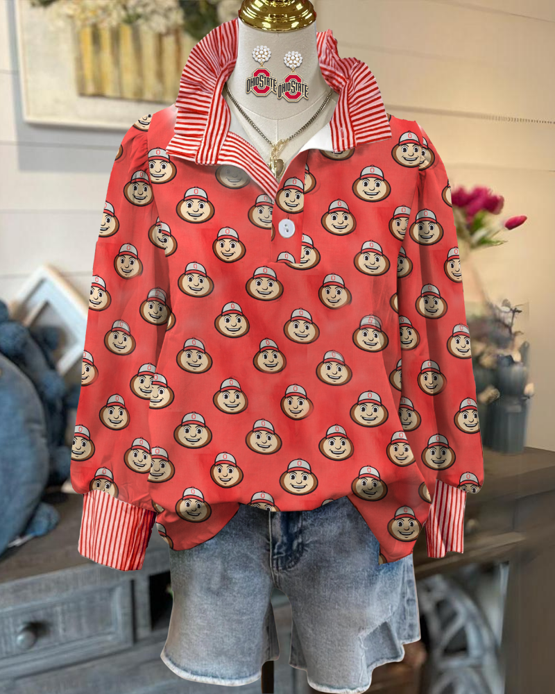 Ohio Brutus Buckeye Stripe Trim Top
