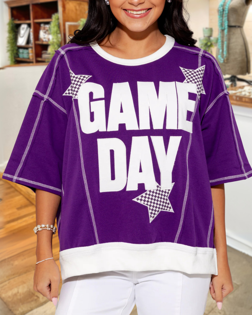 GAMEDAY Star Plaid Top