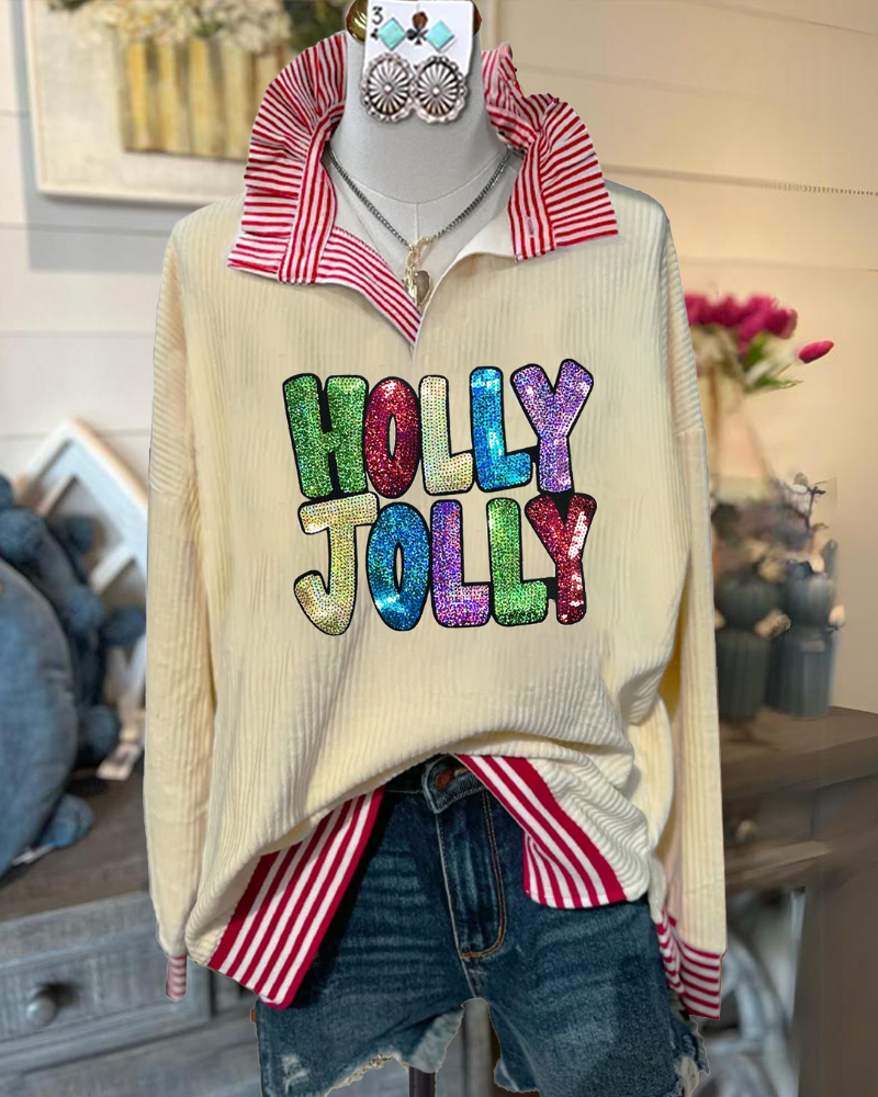 HOLLY JOLLY Ribbed Striped Pullover