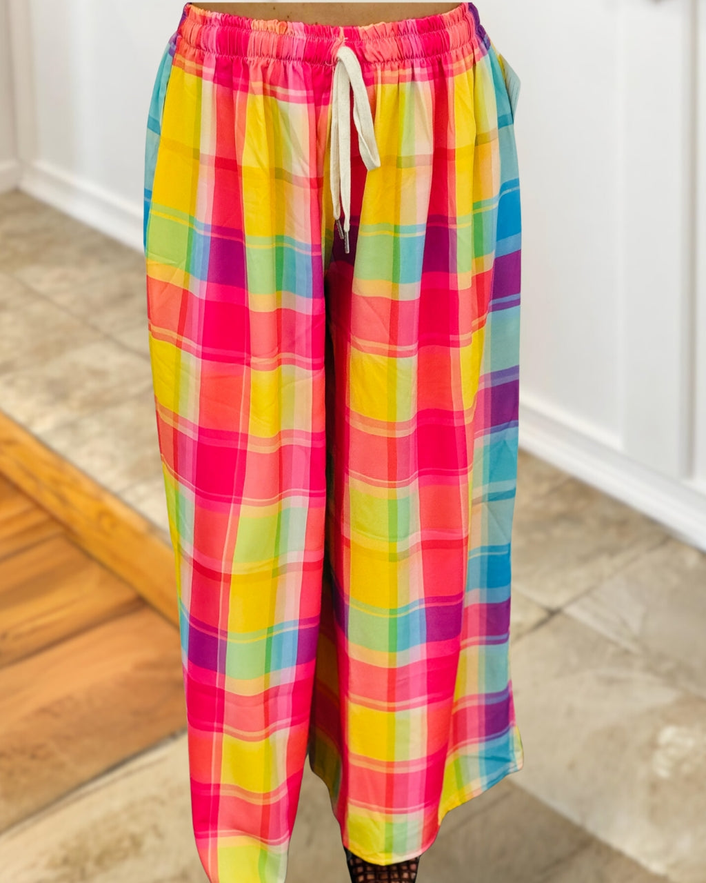 Colorful Plaid Drawstring Pants