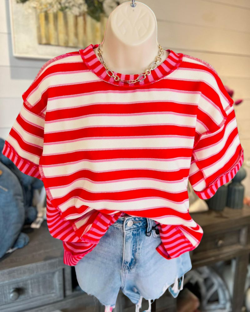 Striped Chic Trim Ribbed Top