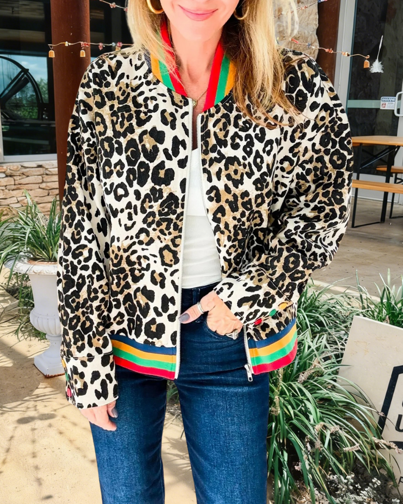 Leopard Striped Zip-Up Jacket