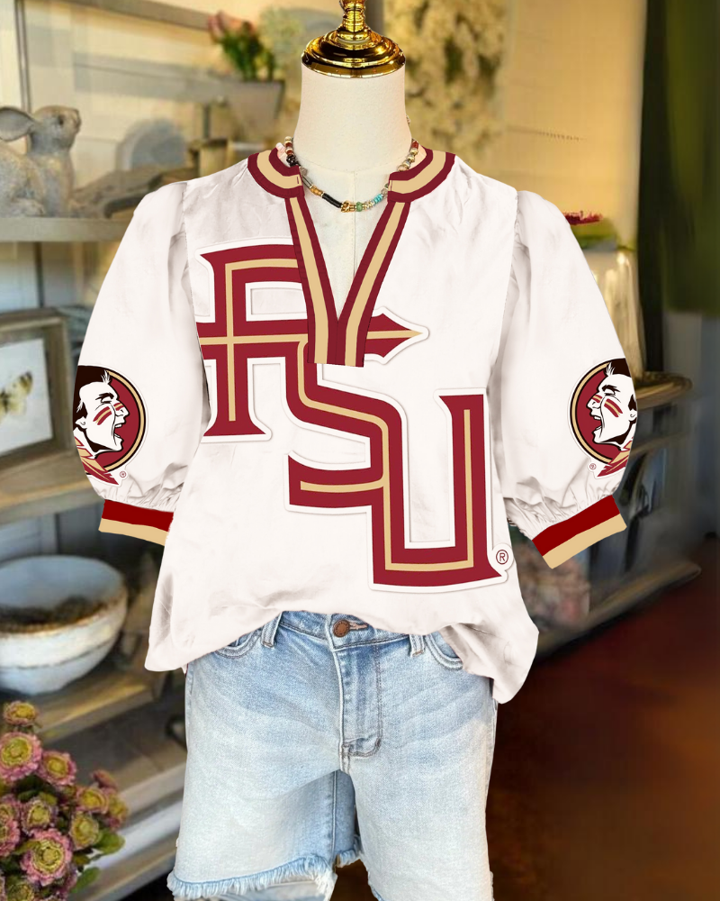 FSU Striped Trim Satin Top