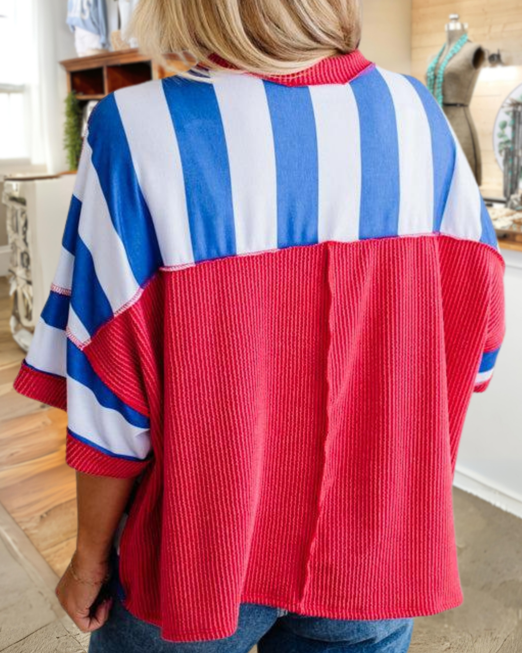 USA Embroidered Ribbed Trim Top