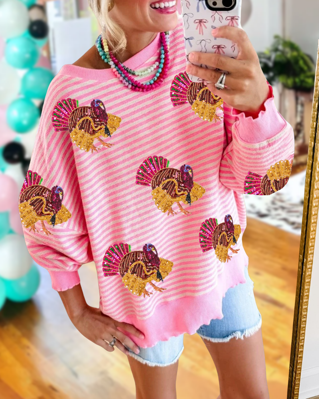 Colorful Sequin Turkey Pullover