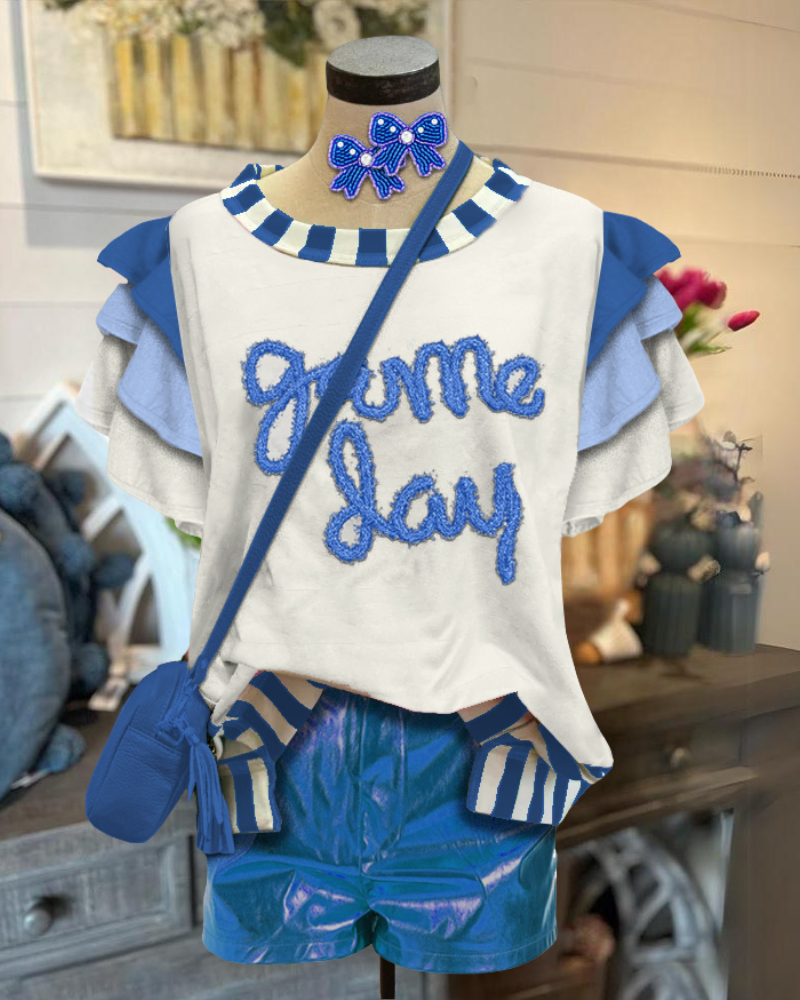 Game Day Embroidered Ruffle Top