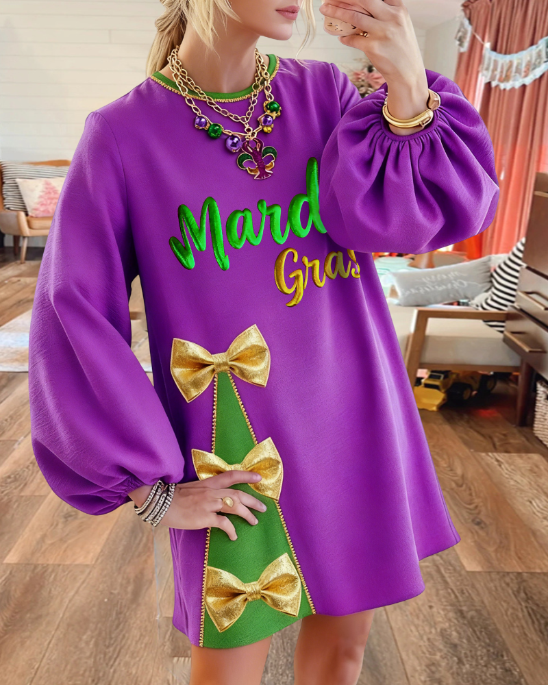 Mardi Gras Bow Print Mini Dress