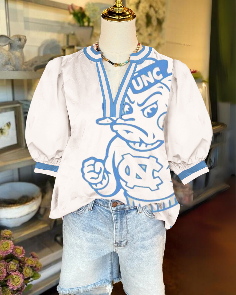 UNC Rameses V-Neck Satin Top