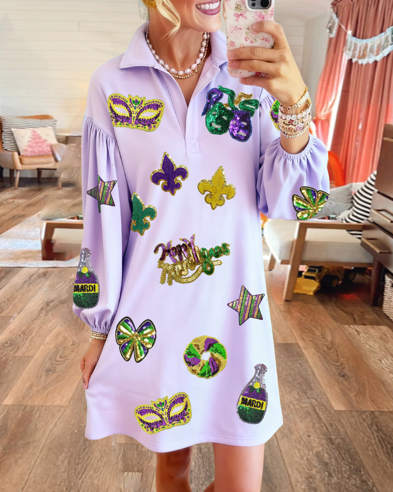 Mardi Gras Mixed Graphic Print Dress