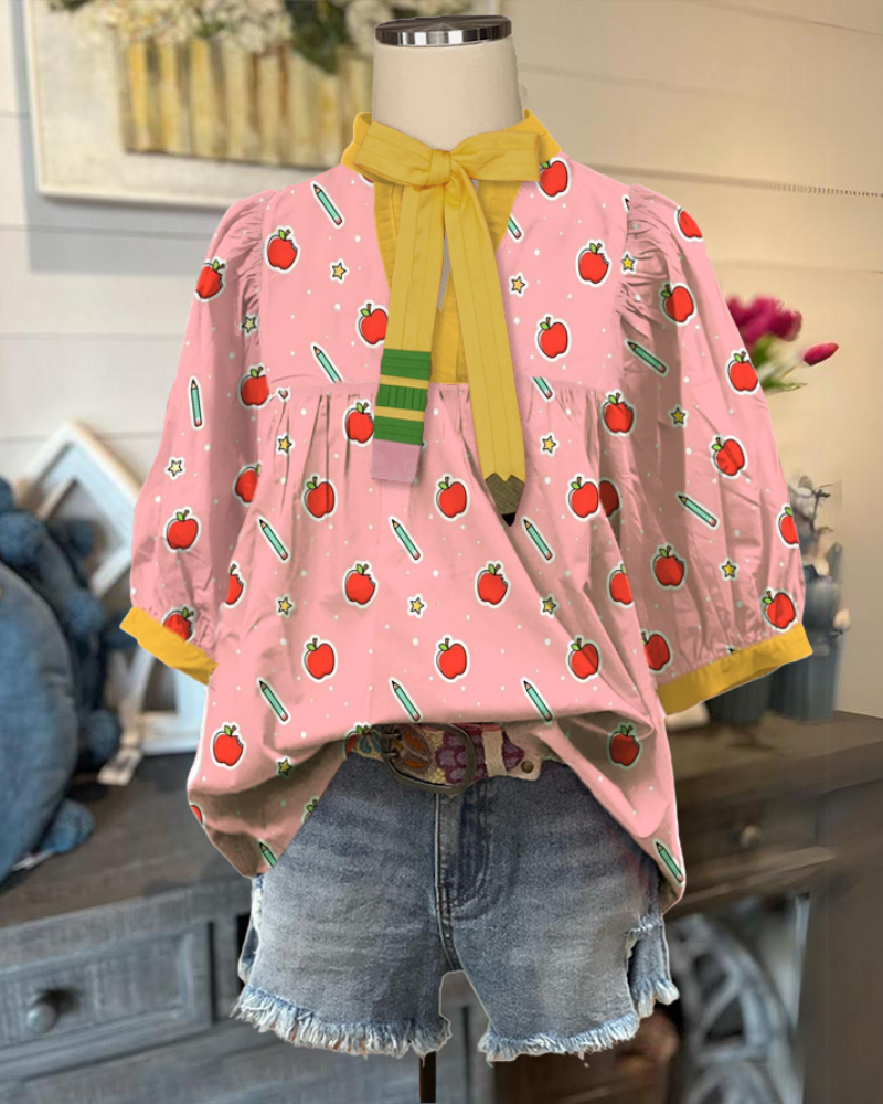 Playful Pencil Apple Bow Top