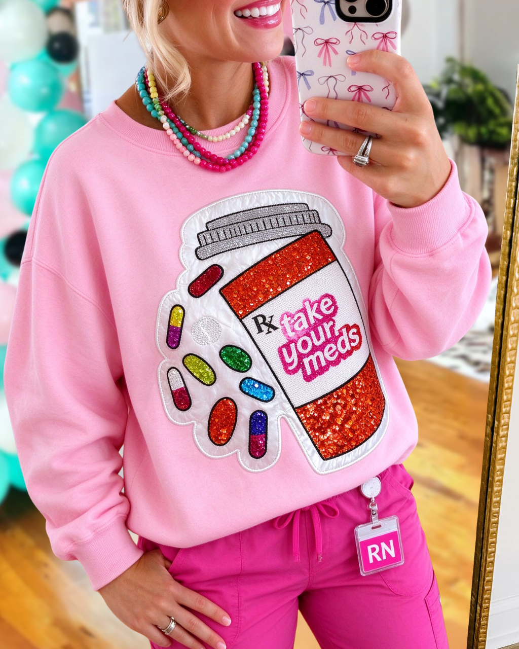 Take Your Meds Pill Bottle Sequin Pullover
