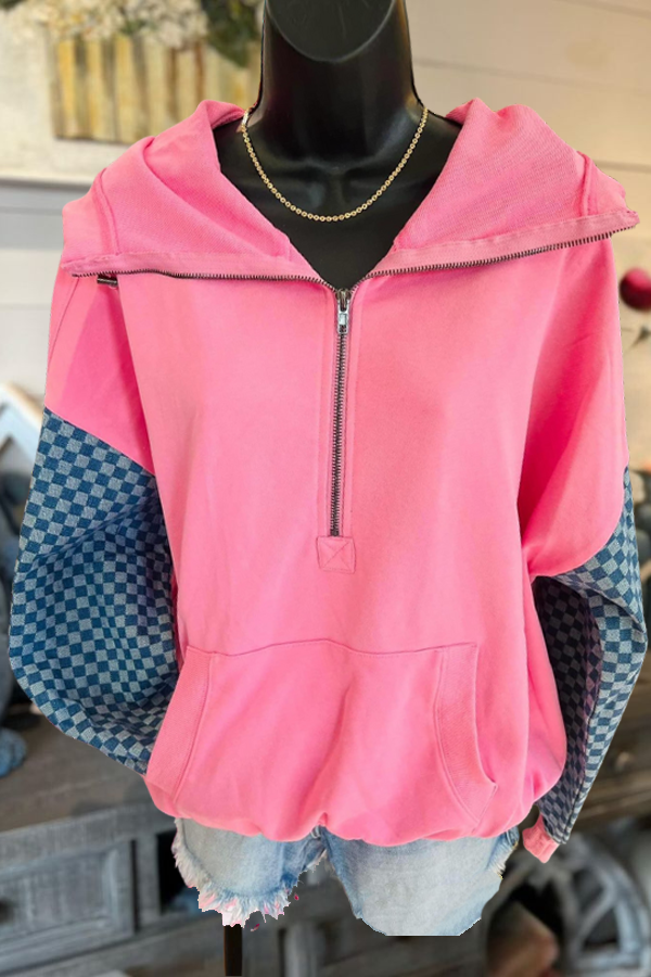 Patchwork Half-Zip Hoodie