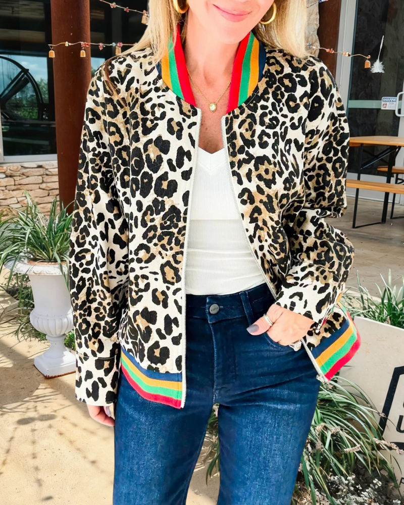Leopard Striped Zip-Up Jacket