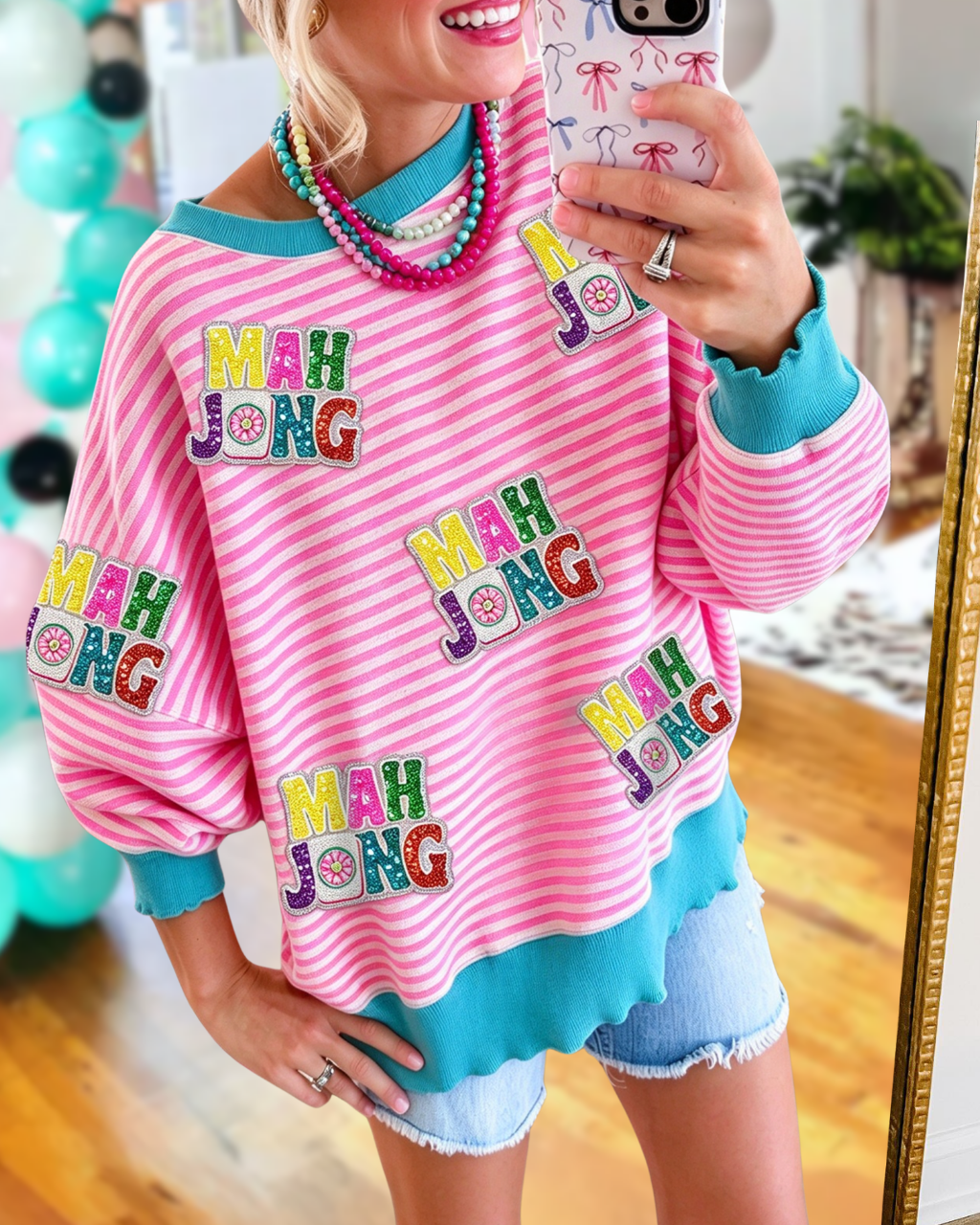 MAH JONG Sequined Striped Pullover
