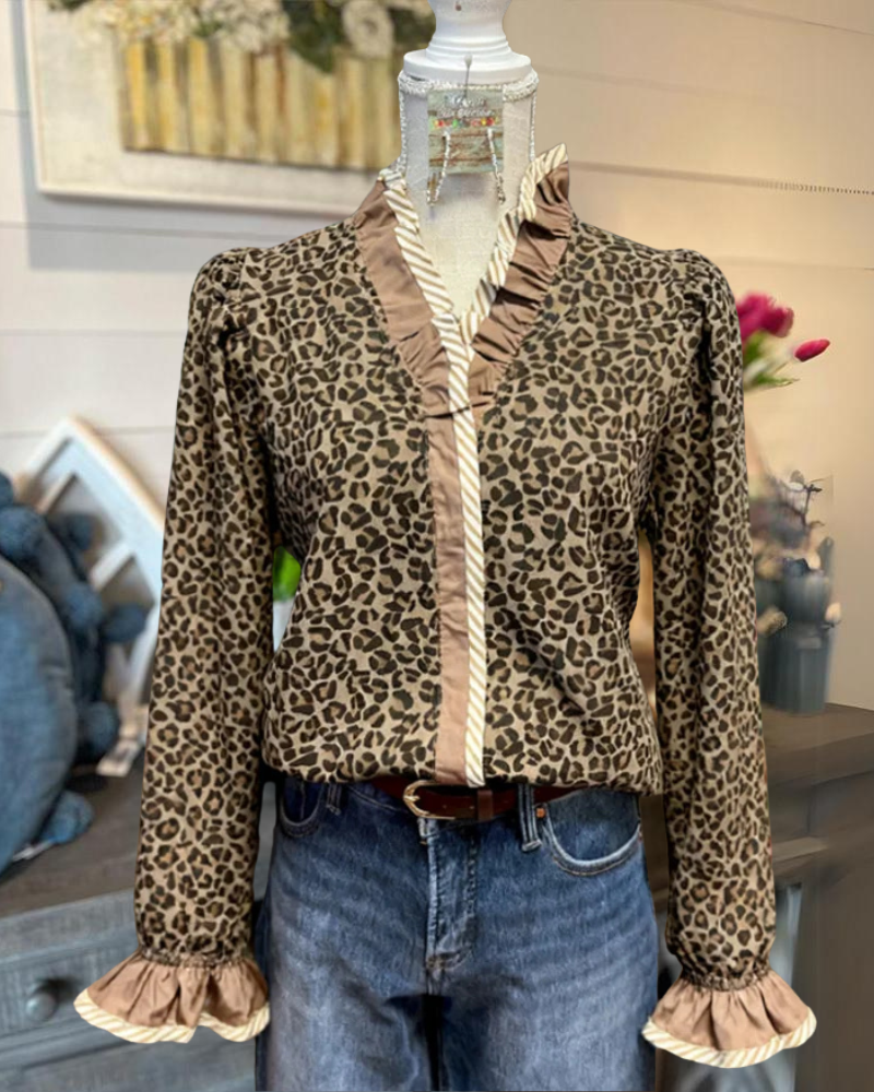 Stylish Ruffled Leopard Blouse