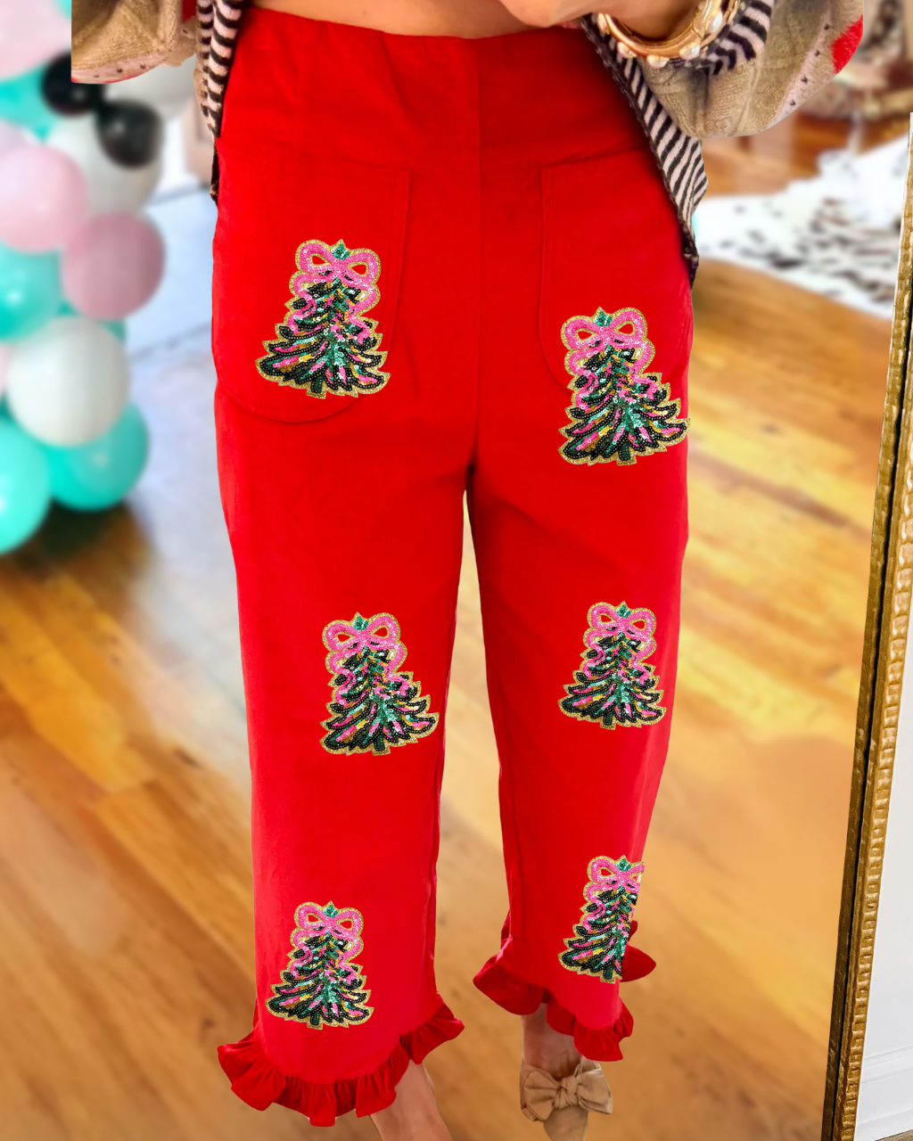 Sequin Christmas Tree Ruffle Pants
