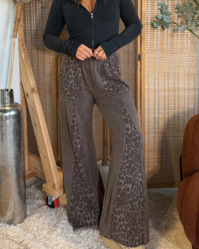 Chic Leopard Washed Wide-leg Pants