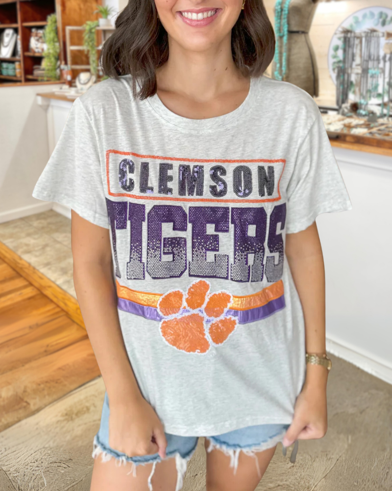 Clemson Tigers Sequin Embroidered Tee