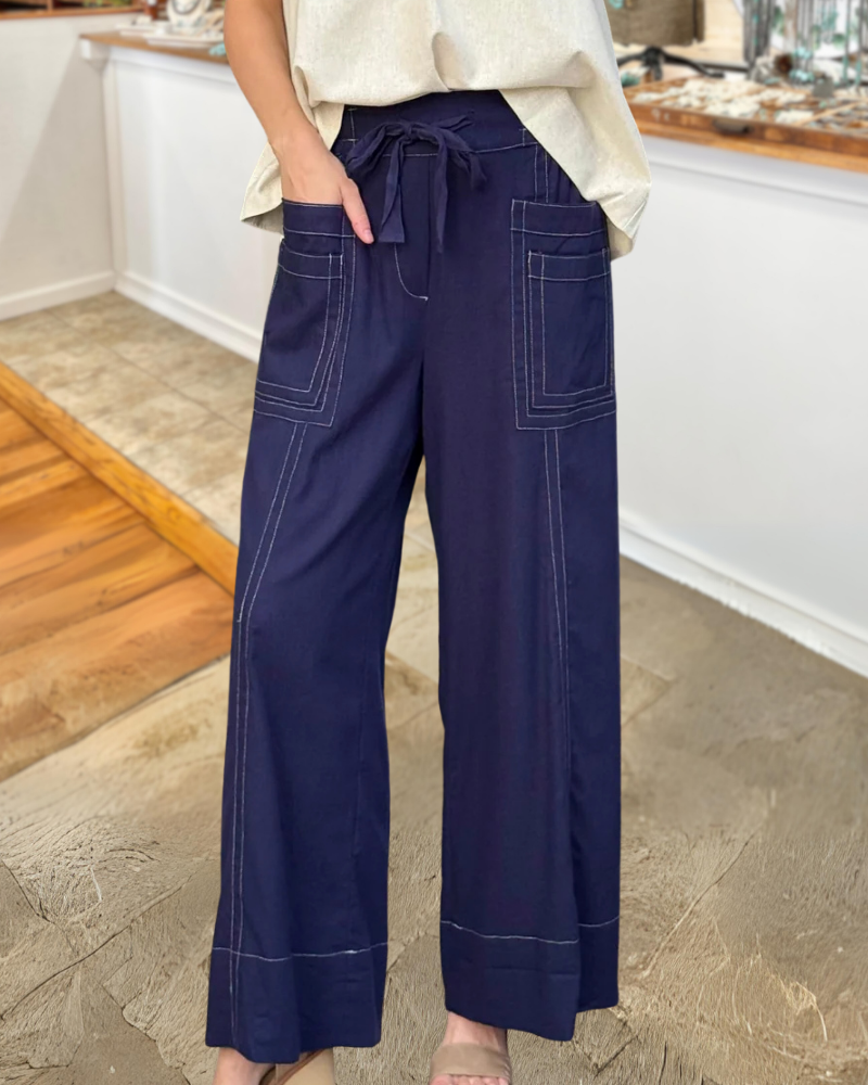 Stylish Stitched Denim Wide-leg Pants