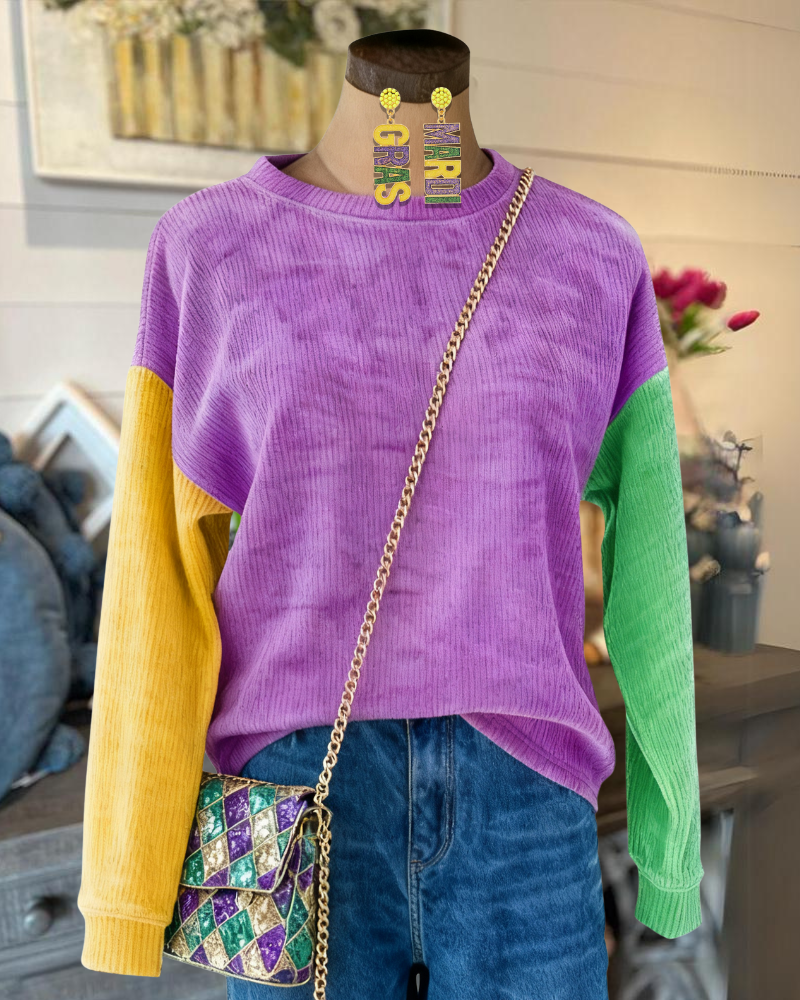 Stylish Color-blocked Ribbed Pullover