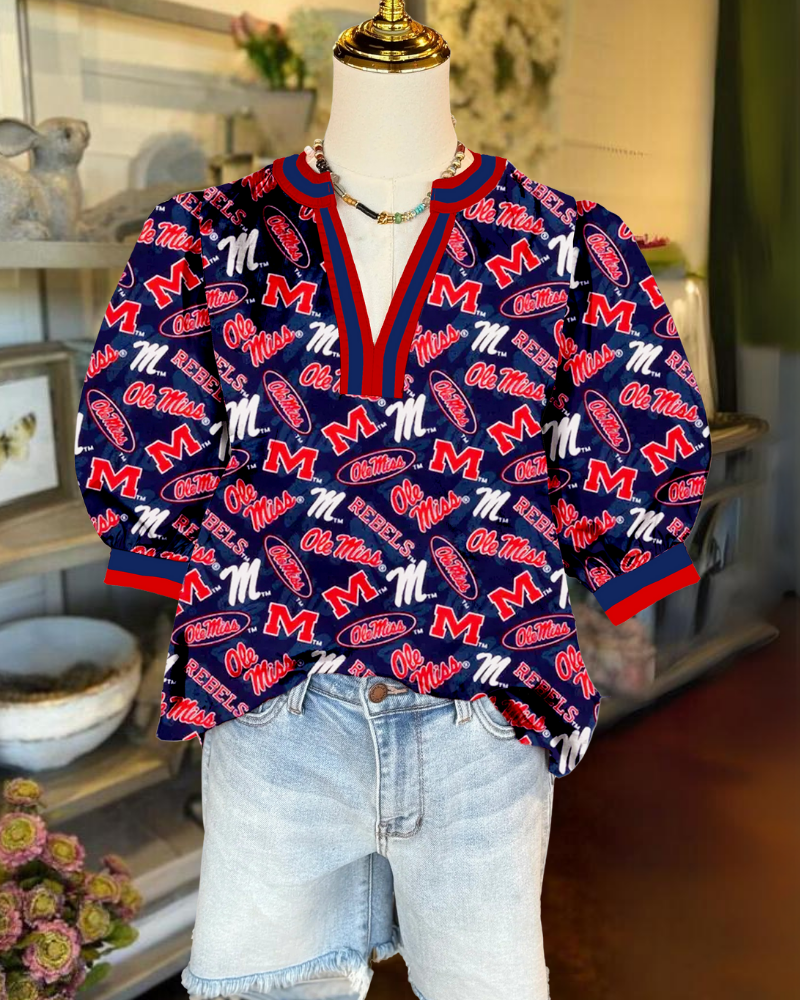 Ole Miss Rebels Puff Sleeve Satin Top