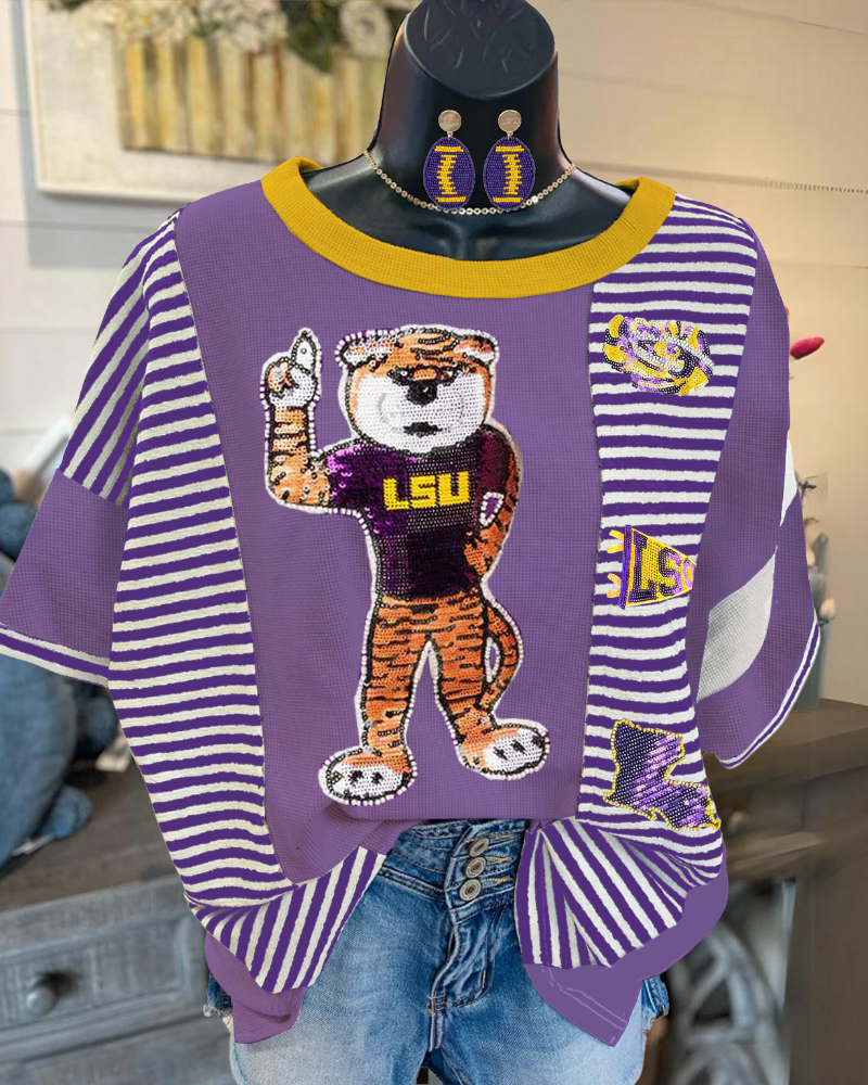 LSU Tigers Sequin Stripe Top