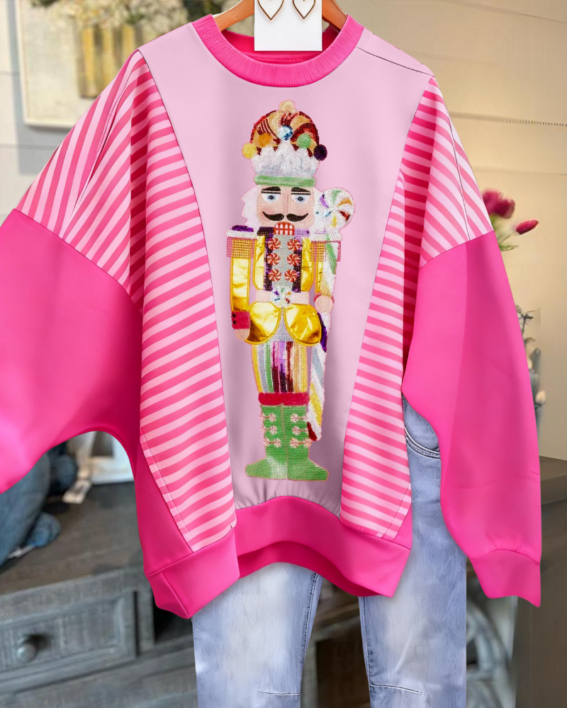 Nutcracker Print Striped Sweatshirt