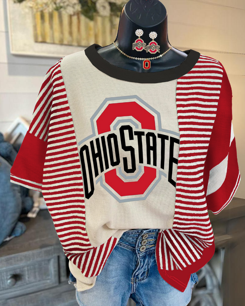 OHIO State Striped Crewneck T-shirt