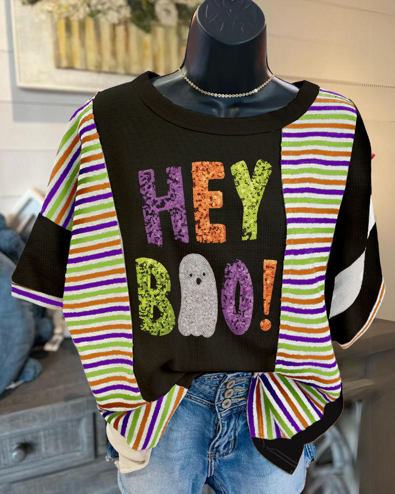 Fun Halloween Hey Boo Sequin Tee