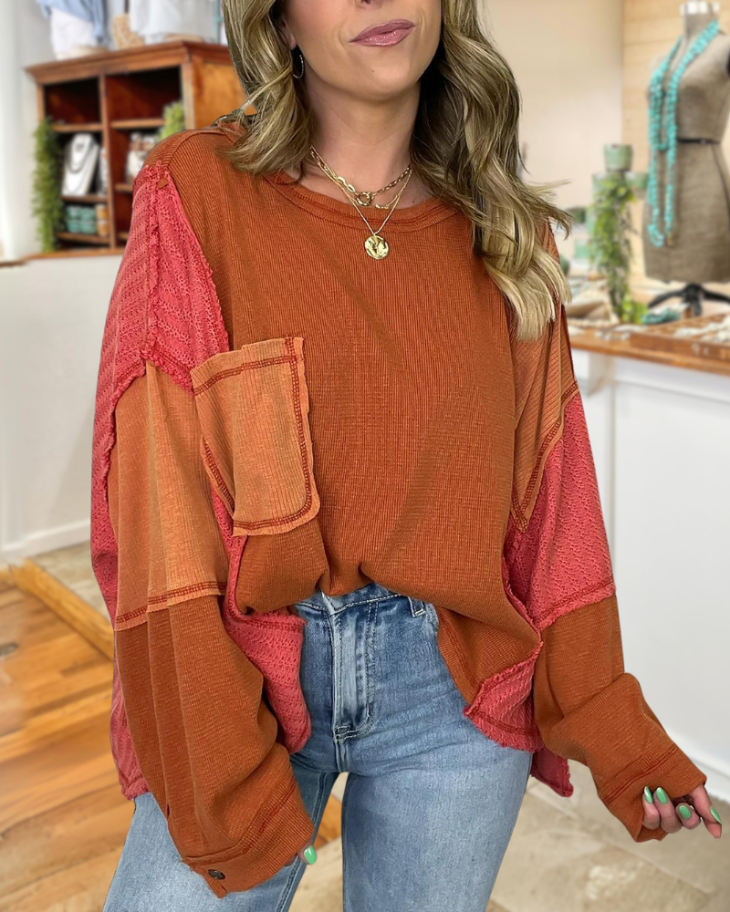 Cut and Sew Contrast Pocket Top