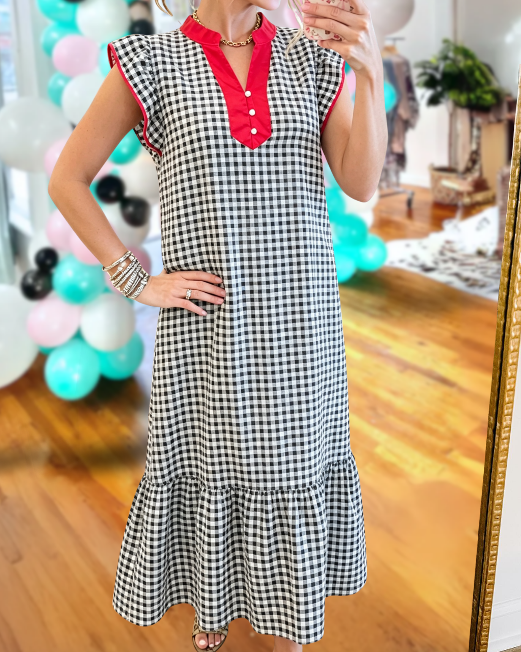 Contrast-trim Plaid Maxi dress