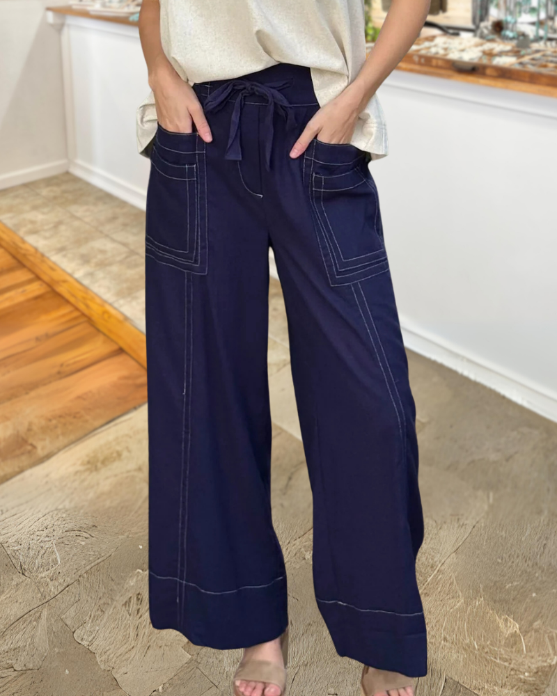 Stylish Stitched Denim Wide-leg Pants