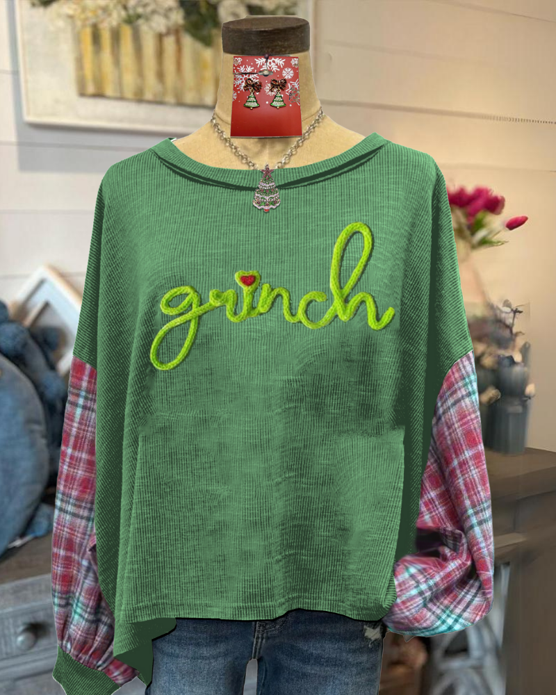 Christmas Grinch Embroidered Pullover