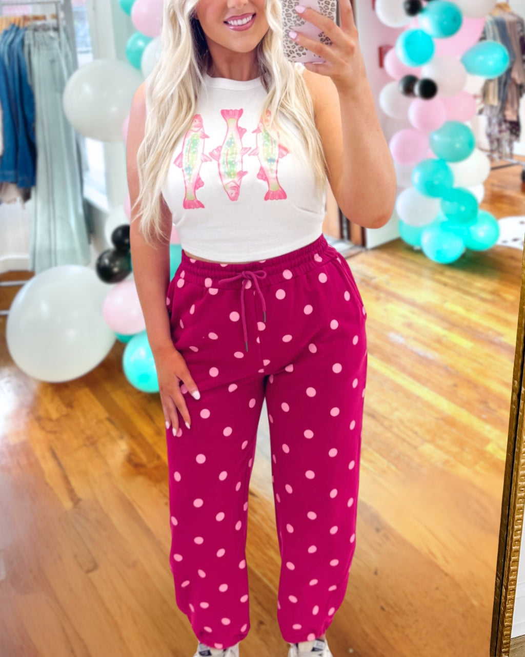 Vibrant Contrast Polka Dot Joggers