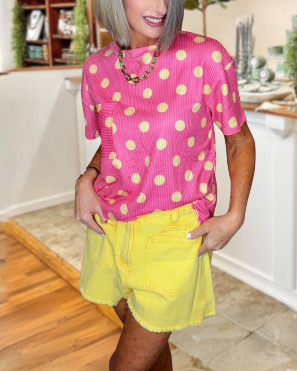 Polka-Dot Ribbed Crewneck Top
