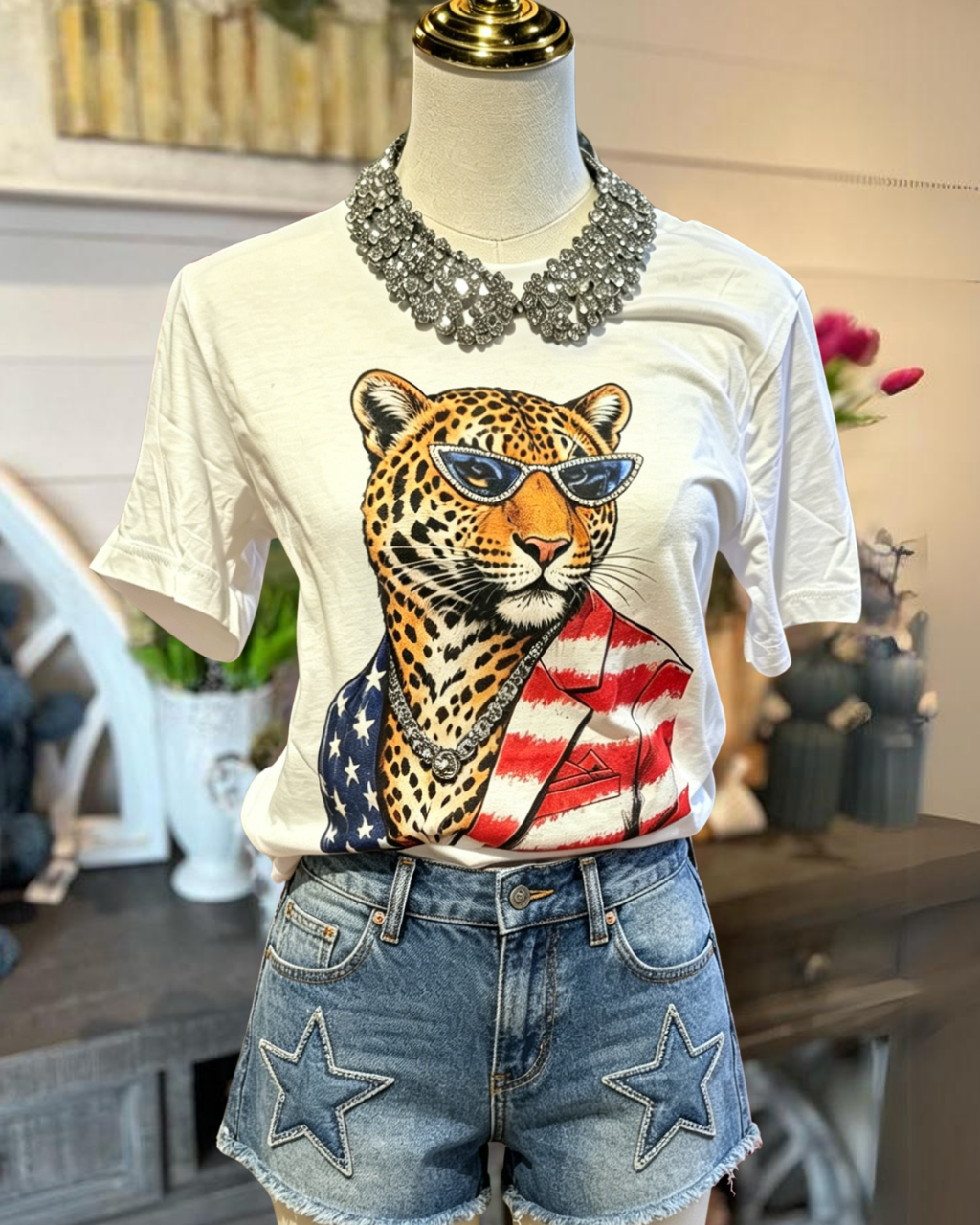 Fashionable Flag Leopard T-shirt
