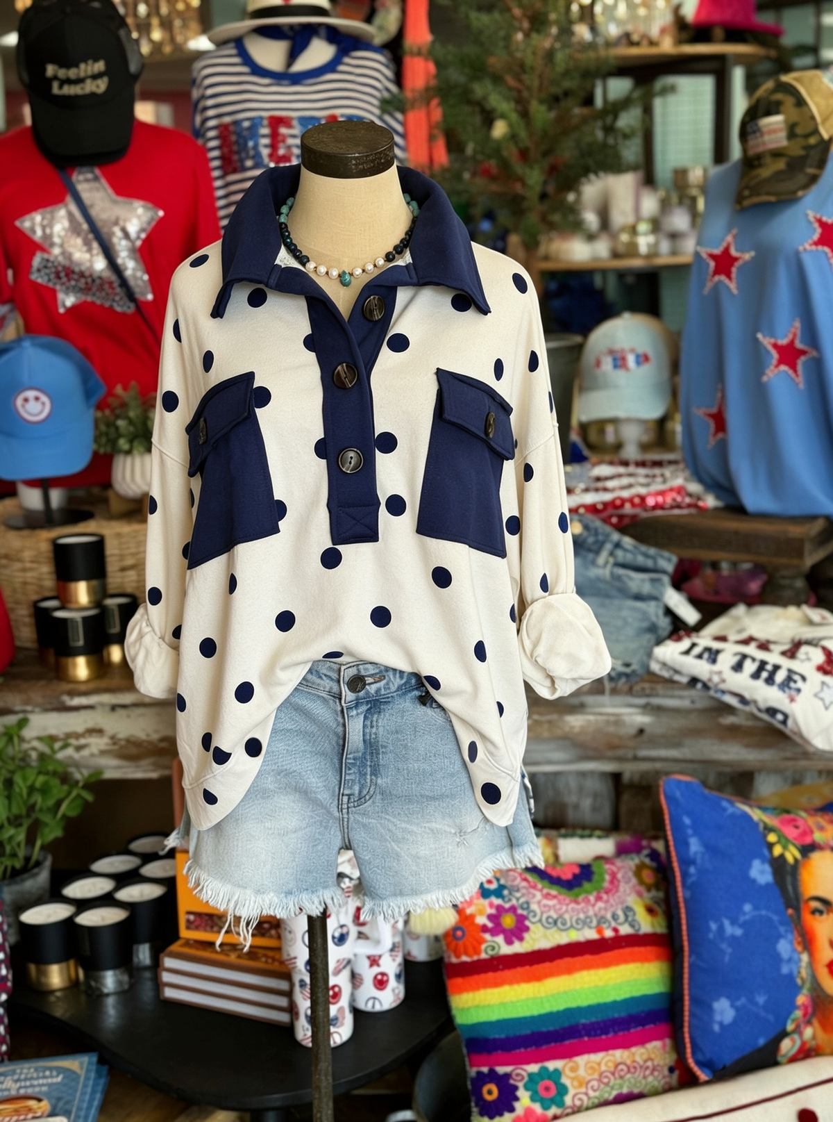 Loose Polka Dot Patchwork Pullover