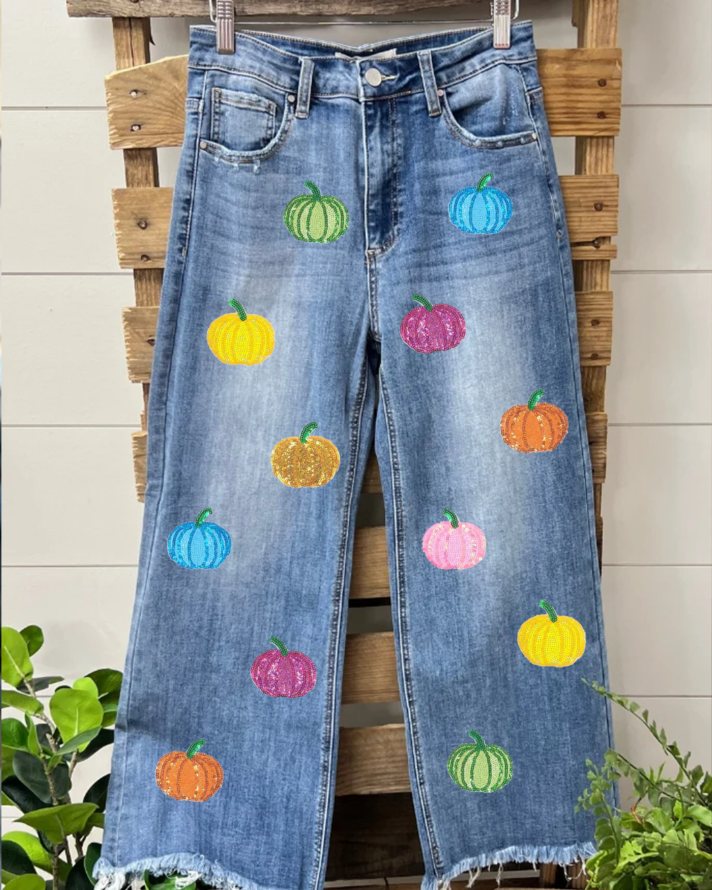 Colorful Sequined Pumpkin Jeans