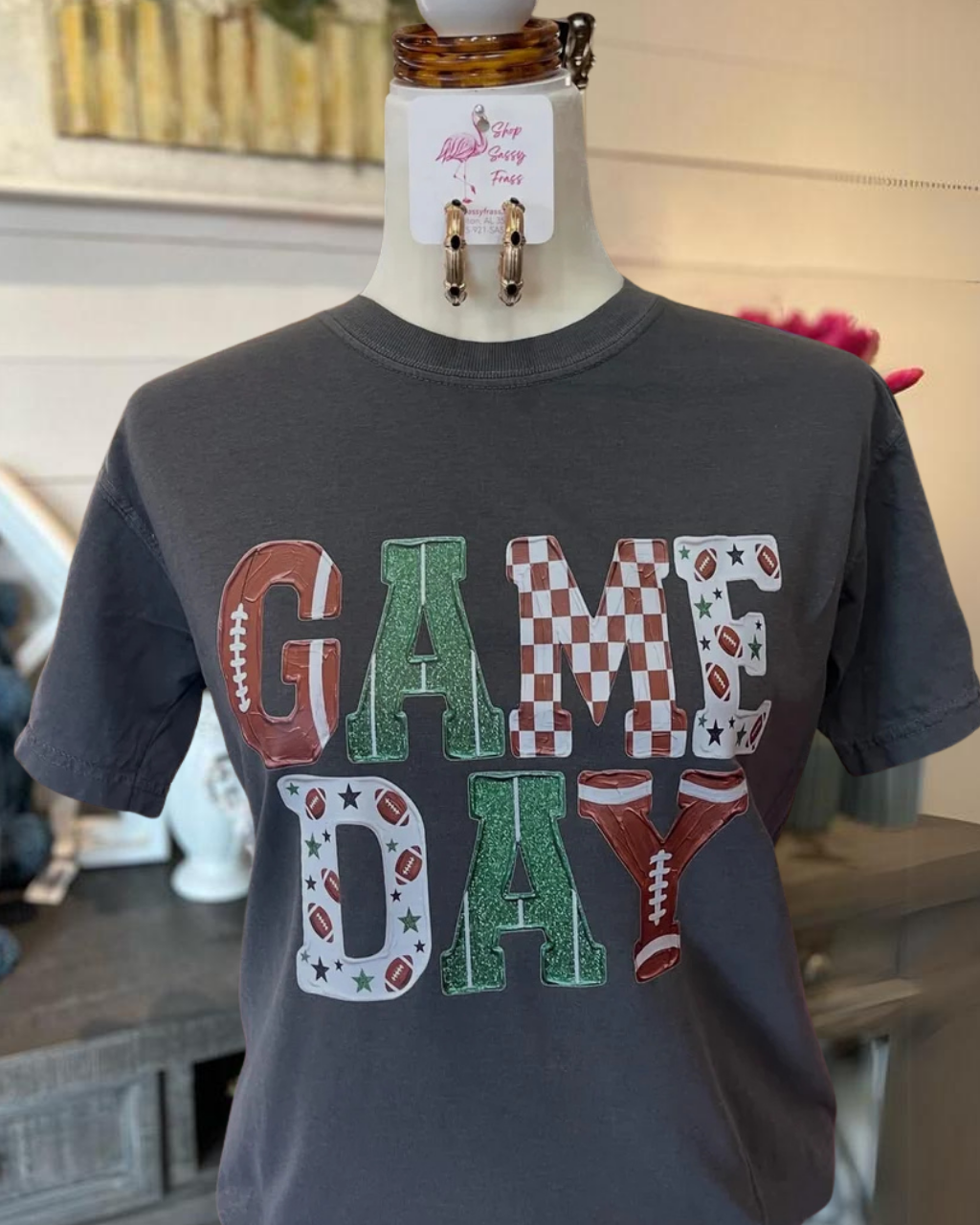 Game Day Football Checkerboard Print T-shirt