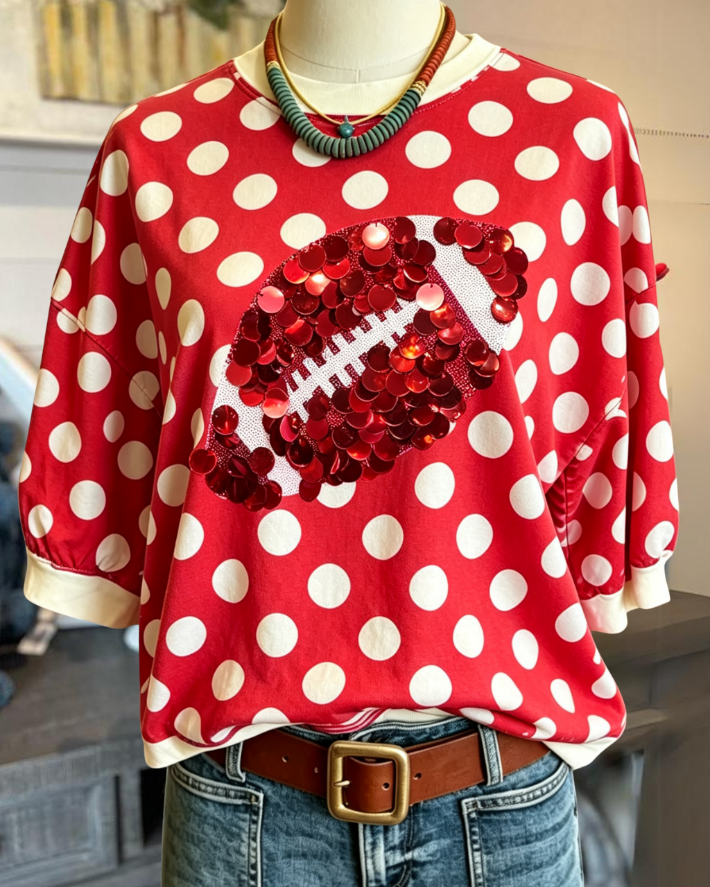American Football Sequined Polka Dot T-shirt