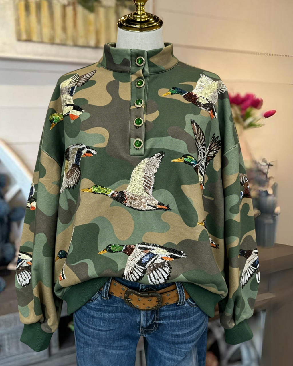 Camouflage Sequin Mallard Pullover