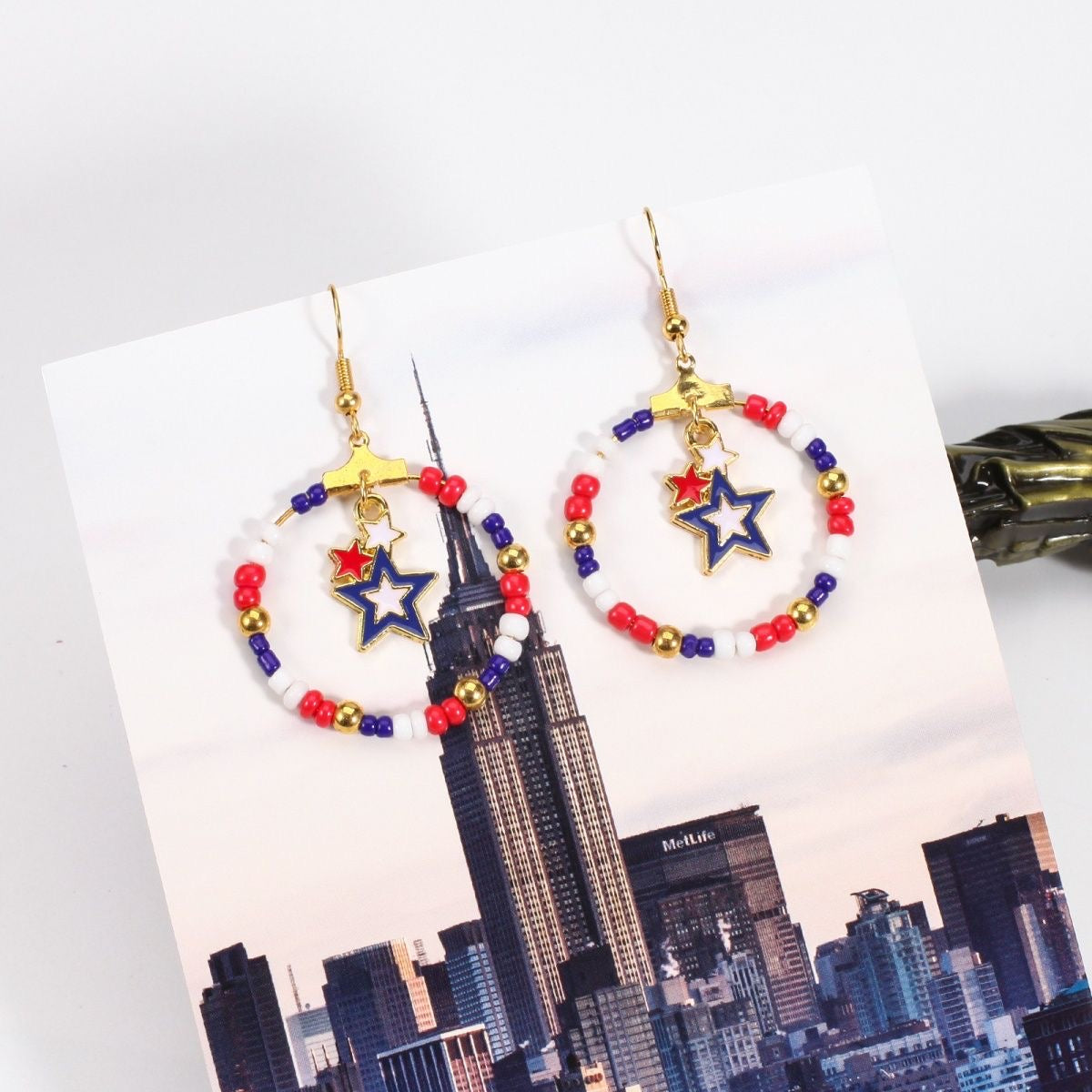 Independence Day Beaded Star Earrings