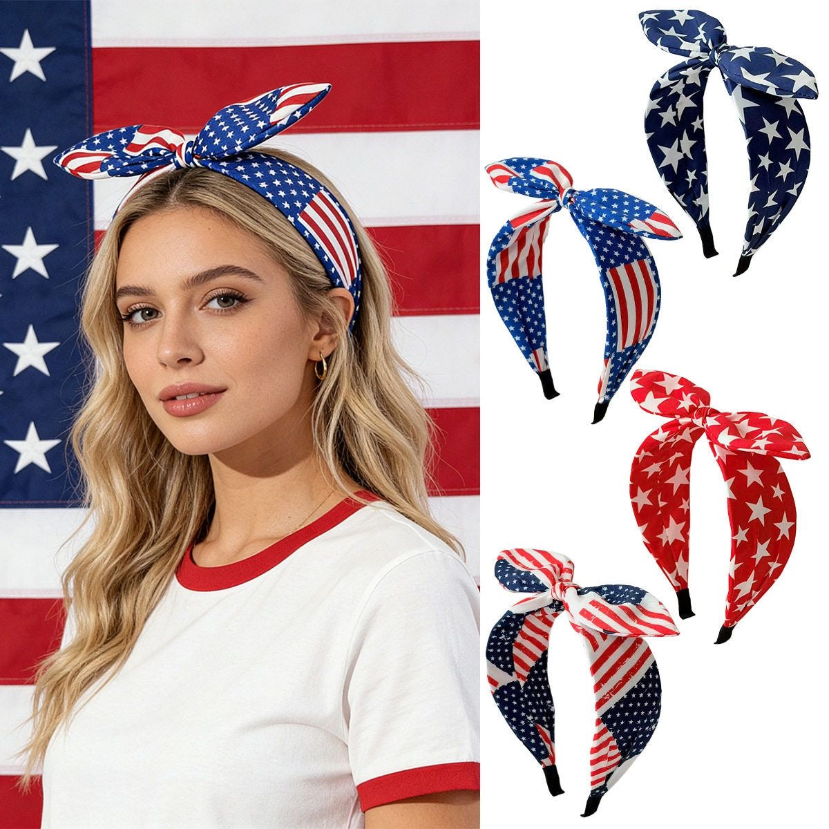 American Flag Bow Headband
